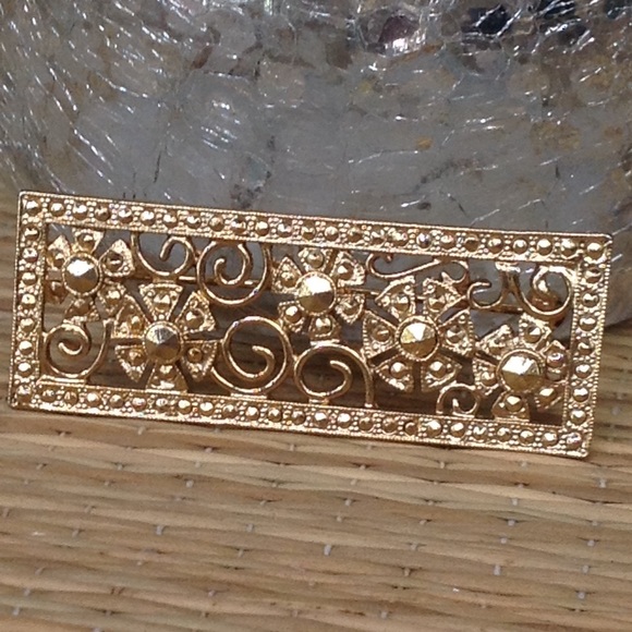 Gold Filagree Floral Rivoli some Stud Bar Pin Brooch - Picture 2 of 7